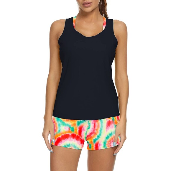 JASAMBAC 3 Piece Rainbow Tie-Dye Tankini Set Sz M - Picture 1 of 9